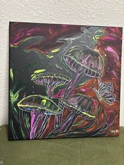 Mushroom Painting Black Light Glows Acrylic „ORIGINAL“ Trippy Signed Fantasy