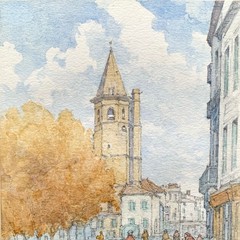 Vintage French Watercolor Beziers Languedoc South France Flower Seller Signed