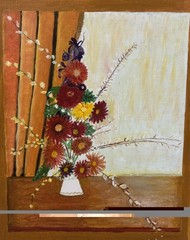 Vintage 1978 Original Folk Art Floral Still Life Painting by „Aunt Mildred“