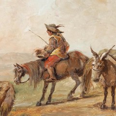 Folk Art Late 19th Century Oil – Herding Goats