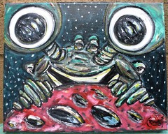 LIFE FOUND ON MARS martian NEW funny oil painting original 8×10 signed Crowell 