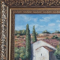Original Oil Painting Tuscany Vineyard Italian Villa Landscape Framed Farmhouse