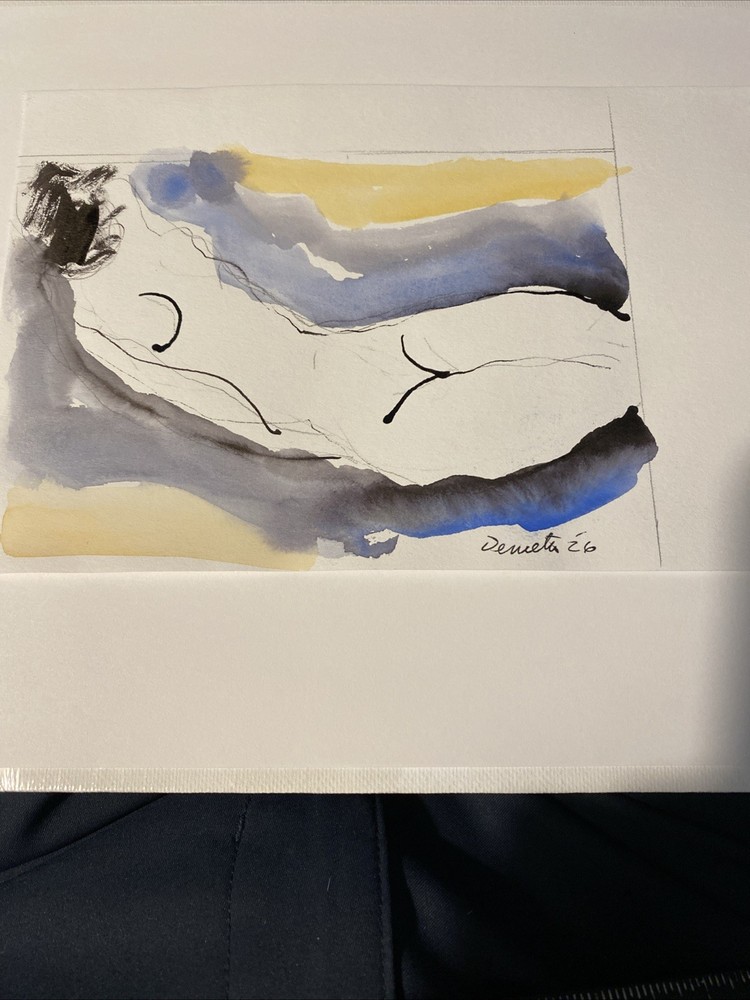 Abstract Watercolor Study “Nude Bather ”By DC Artist Ron Demetro 5.5×8