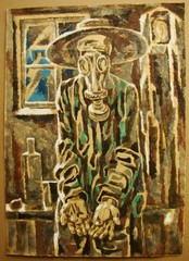 Ukrainian Soviet Painting cubism Chornobyl Collapse USSR political cartoon RARE