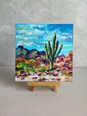 Original oil painting Arizona Cactus Saguaro artwork Landscape wall art 8*8 in
