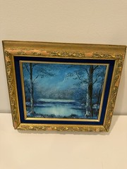 Vintage Oil on Canvas Framed Painting 10″ x 13″ Framed Landscape Anco Bilt Flaw