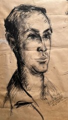 PHYL WATERHOUSE AUSTRALIAN INK SKETCH FOR PORTRAIT „RODNEY RAILTON“ C 1955