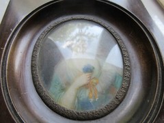 Antique miniature portrait of lady painting in period wooden frame