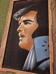 Vintage Elvis Presley Crying Black Velvet Painting Wood Frame Mexico 23 x 14