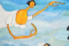 ANN KRASNER ORIGINAL OIL PAINTING ON CANVAS TITLED „FLYING FIGURES“ 1999 SIGNED