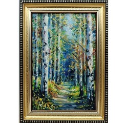 Birch Forest Original Oil Painting 4×6 Framed Signed Sunlit Landscape Path Art