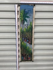 Original Haitian oil hand painting 6inx29in men working in feild harvesting food