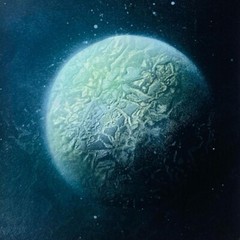 Emerald Enigma- Handcrafted Spray Painted Planet Art on Paper