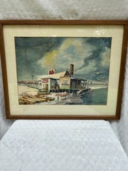 Original Signed Framed Watercolor Painting Historic Crab House New Jersey
