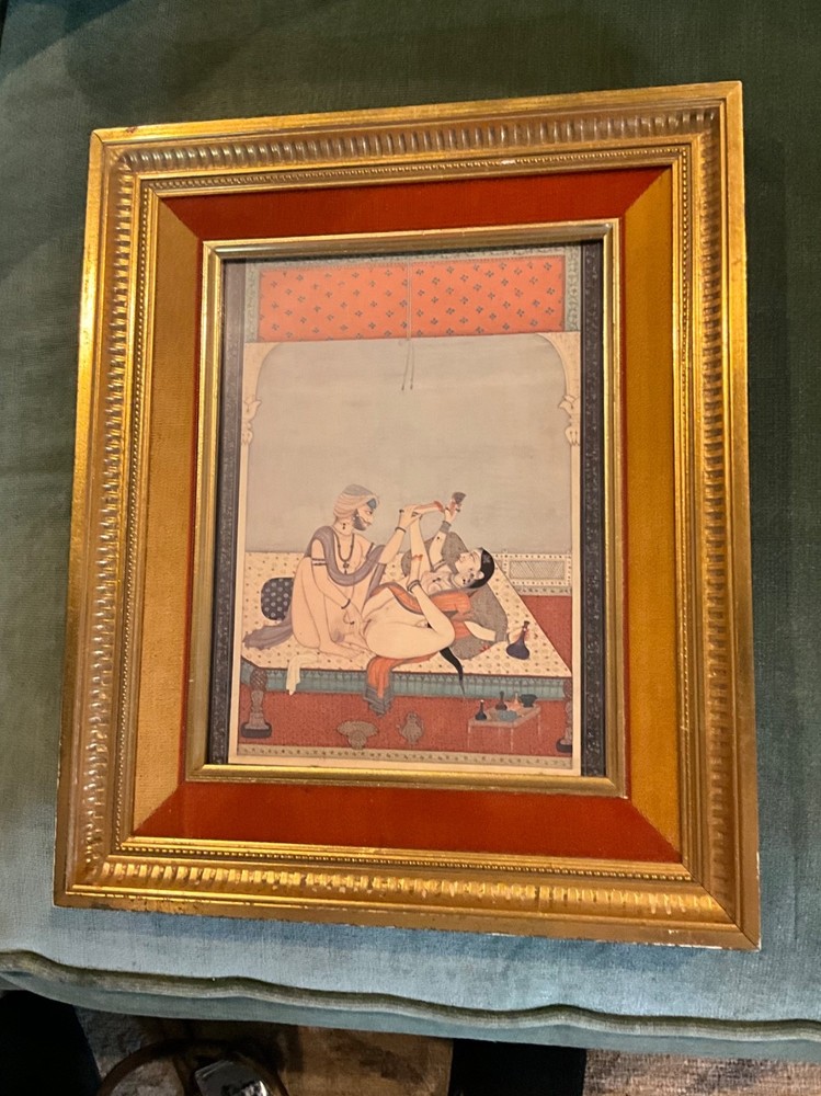 Mughal Miniature painting of Erotic Scene in a Palace 10.5 by 12.5”