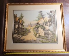 Antique Rene Barnaix Hand Colored Etching Paris Society Framed French Cottage