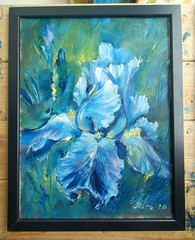 French lily flower impressionist original oil painting canvas cardboard framed