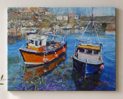 Jay Jack Jung (b. 1955) Original Harbor Fishing Boats Painting | Signed OOAK