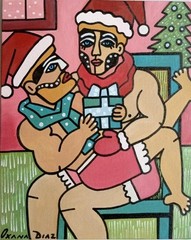 Gay Interest Christmas Male Couple Men Original Oil Painting Oxana Diaz 8″ x 10″
