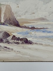 EDWARD LANGLEY PAINTING LANDSCAPE ANTIQUE EARLY CALIFORNIA PAINTING LISTED BEACH