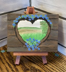 Mini painting canvas w/Easel Acrylic Colorful Heart Trees Nature W/blue Flowers