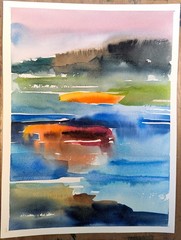 Original Abstract Watercolor Painting 9″x 12″ Shimmering Lake