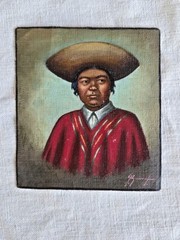 Original Painting Mexico Latin America 4″ Portrait Folk Art Signed by Artist VTG