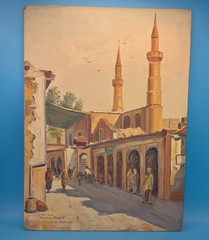Mid 20th C Nicosia original oil painting by A. Chitsaz Studio Demon, Tehran