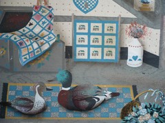 Hamilton, Vintage American Folk Art Painting Signed Genre Ducks Country Decor