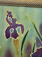 Signed Original Ink on Silk Painting- Irises on Silk by Anne Gordon- Framed