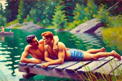 Original LGBTQ art giclee set of 2 „Lakeside I & II“ signed & numbered