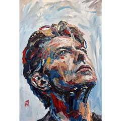ORIGINAL Impasto Portrait David Bowie Looking Up Music Acrylic Painting Art 19″