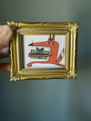 PRINT Funny Fox And Gift Cute,funny, Painting,framed,miniature,small,mini