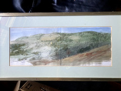 Watercolor and Feather Inventory Stamp – Illegibly Signed Dated Sketch Frame