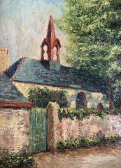 French School Early 20th Century View of a French Village Signed at Bottom Left