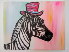 Top Hat Zebra 11×14 Canvas Original Art Minimalist Bright Abstract Cute Animals