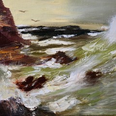Vintage Framed Original Seascape Oil on Canvas „Waves“ By Pauline Roisman