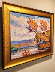 American Southwest Landscape Original Oil Painting Fauvism Sunset in Gold Frame