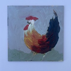 Original 4×4 Acrylic Painting on Wood Panel – Handmade – Rooster