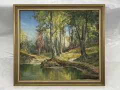 ANTIQUE HEINZ MUNNICH FRAMED OIL ON CANVAS LANDSCAPE PAINTING 1900’S SIGNED