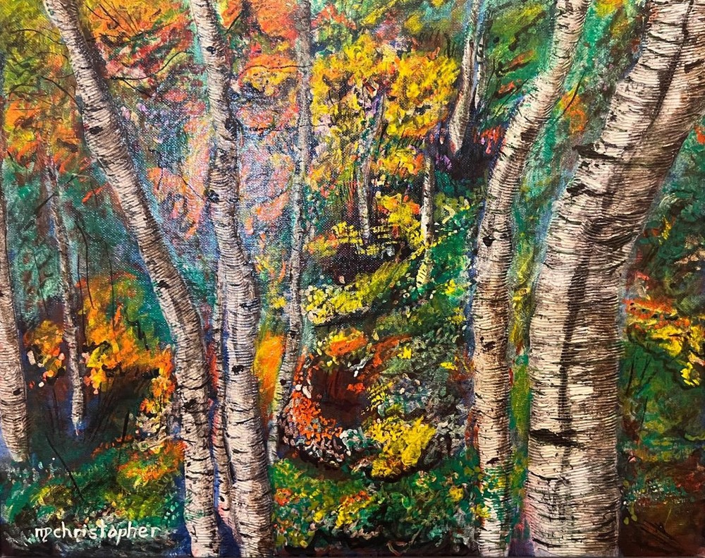Original Artist Signed Landscape Oil Painting American Birch Trees M Christopher