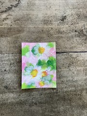Aceo By Kenna Painting Original Gouache Daisy Flowers 2.5” X 3.5” Signed