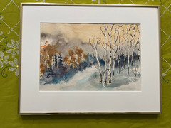 ORIGINAL 1982 NORTHERN NM MOUNTAIN ASPEN LANDSCAPE WATERCOLOR BY WANDA M HIGGINS