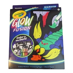 CRAYOLA GLOW FUSION – COLOR IN THE DARK – 5 MARKERS – 5 COLORING PAGES