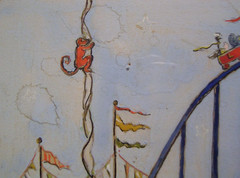 Vtg Antique Circus Painting Carnival Mother Goose Signed Goff Mid Century