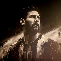 Contemporary Soccer Athlete Portrait Painting, B&W Monochrome