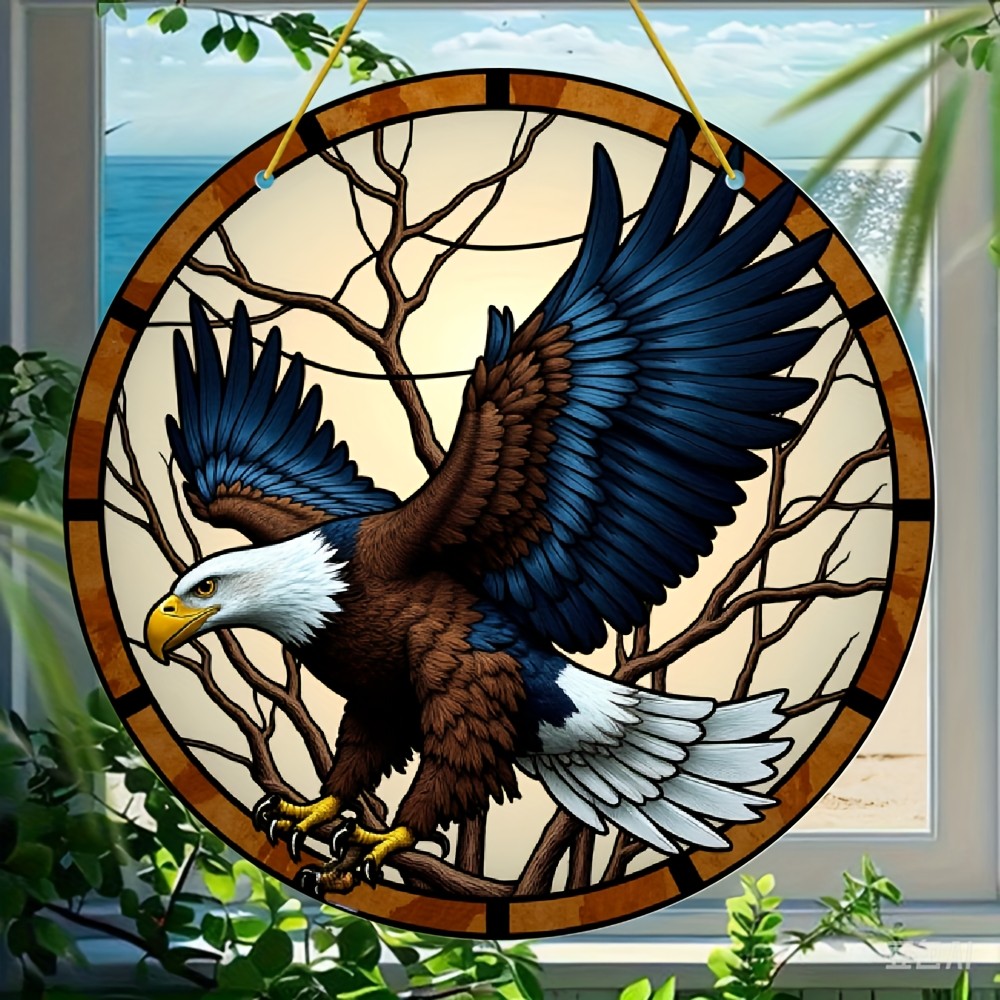 8″ Vintage Bald Eagle Sun Catcher, Patriotic Wall Hanging Decor