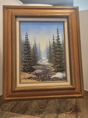 Vintage Mohon Oil On Canvas Painting Signed Landscape Framed Matted Folk Art