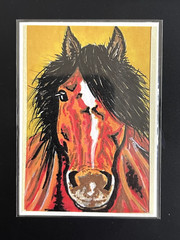 ACEO Original Print, Abstract Horse, Mini Art Painting, by Annibbie