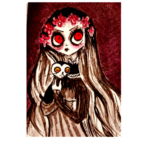 ACEO Original Acrylic Painting Gothic Doll Eyes Dark Fantasy Ghost Art